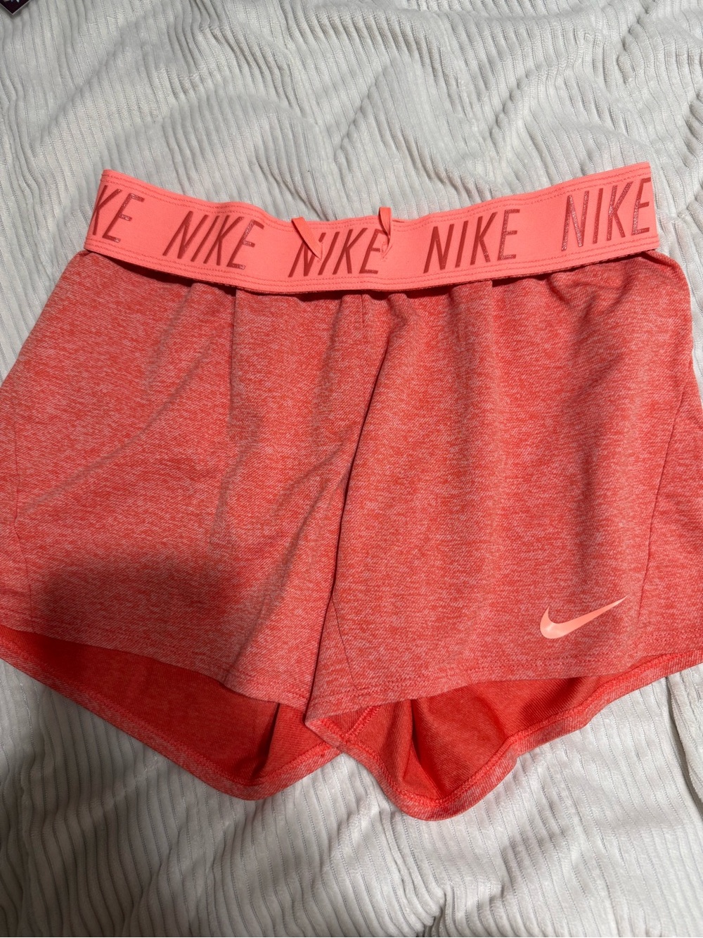 Nike Women’s Coral/Peach Logo Elastic Waist Athletic Shorts
